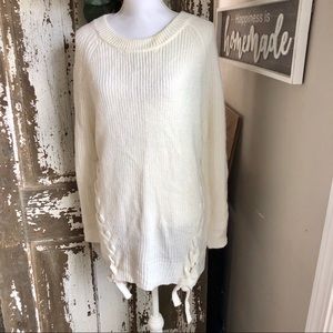 Fever Cream Knit Sweater with Tie Details. Size L